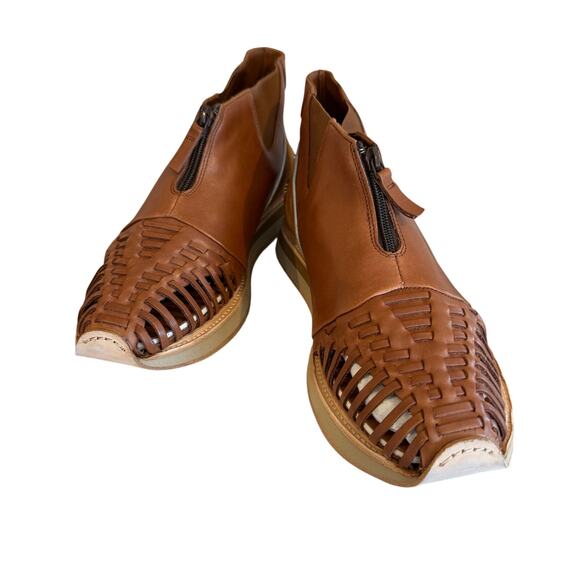 NWT Freeman Plat Zip Jogger Huarache Shoes Size 44 Cognac Leather Portugal - Picture 2 of 8